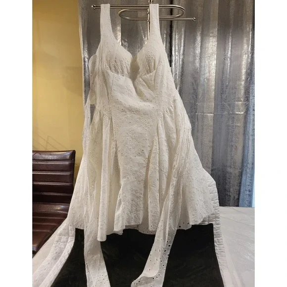 NWT Chic 4 U Italy Made White Babydoll Eyelet Dress Cottagecore Tea Party Fairy - Picture 2 of 6